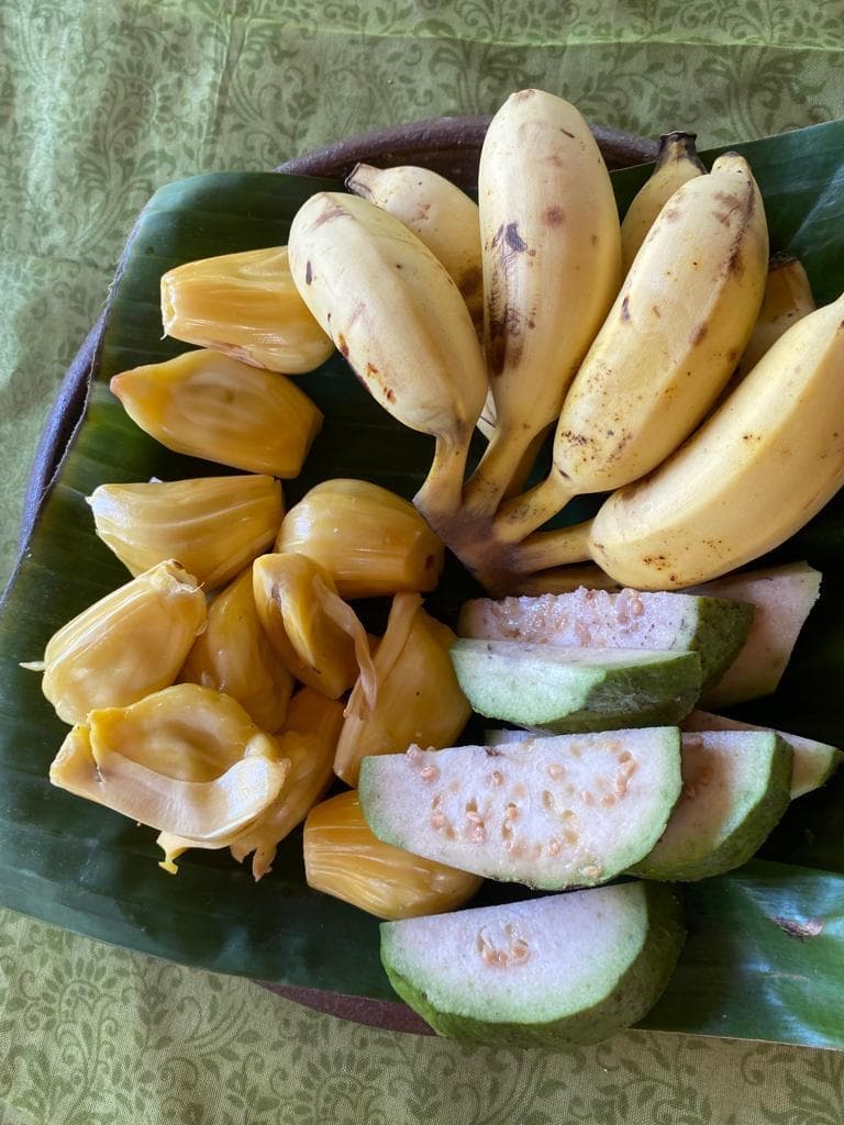 Tropical fruit platter with jackfruit and banana