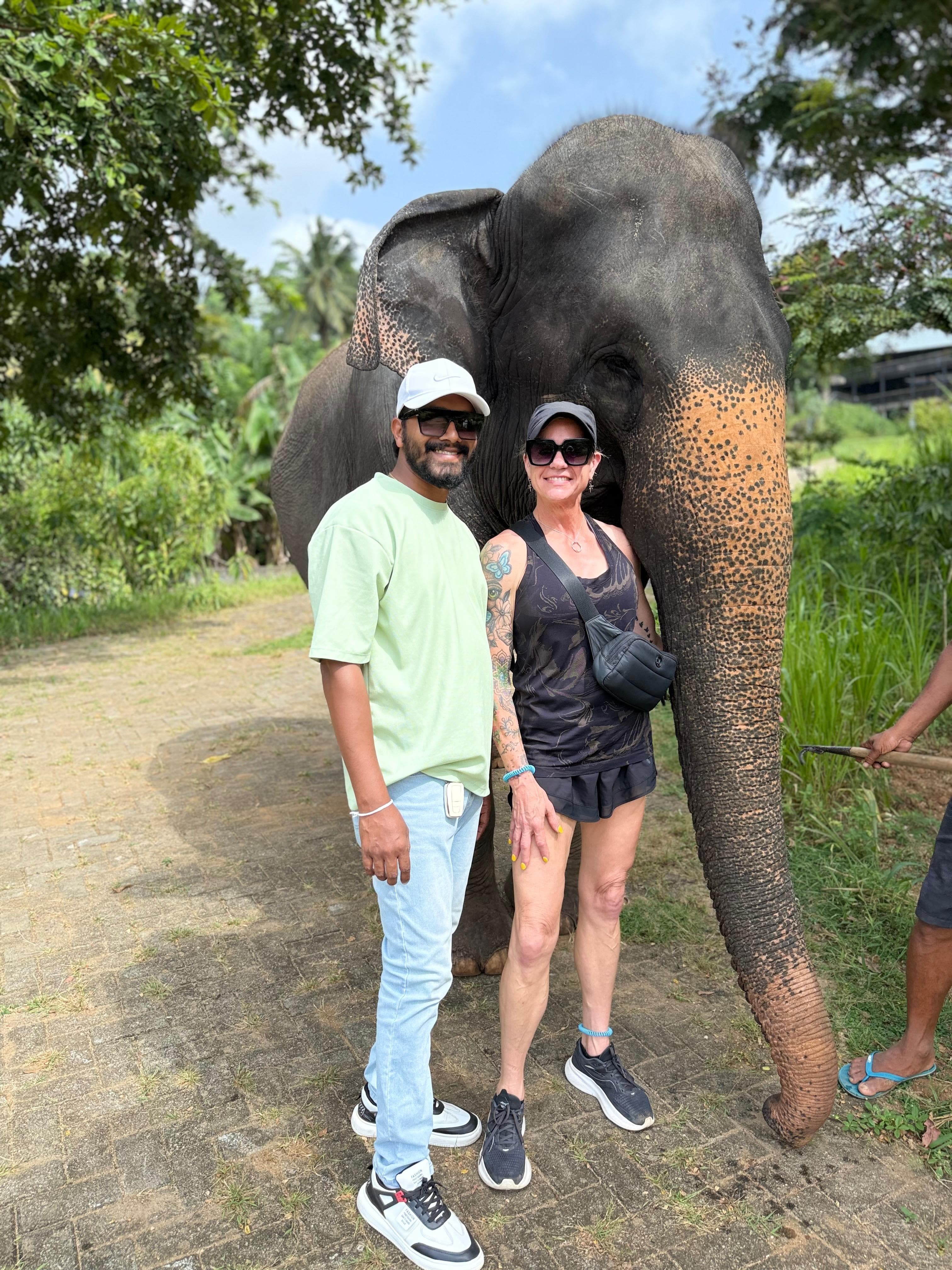 Couple portrait during an elephant encounter