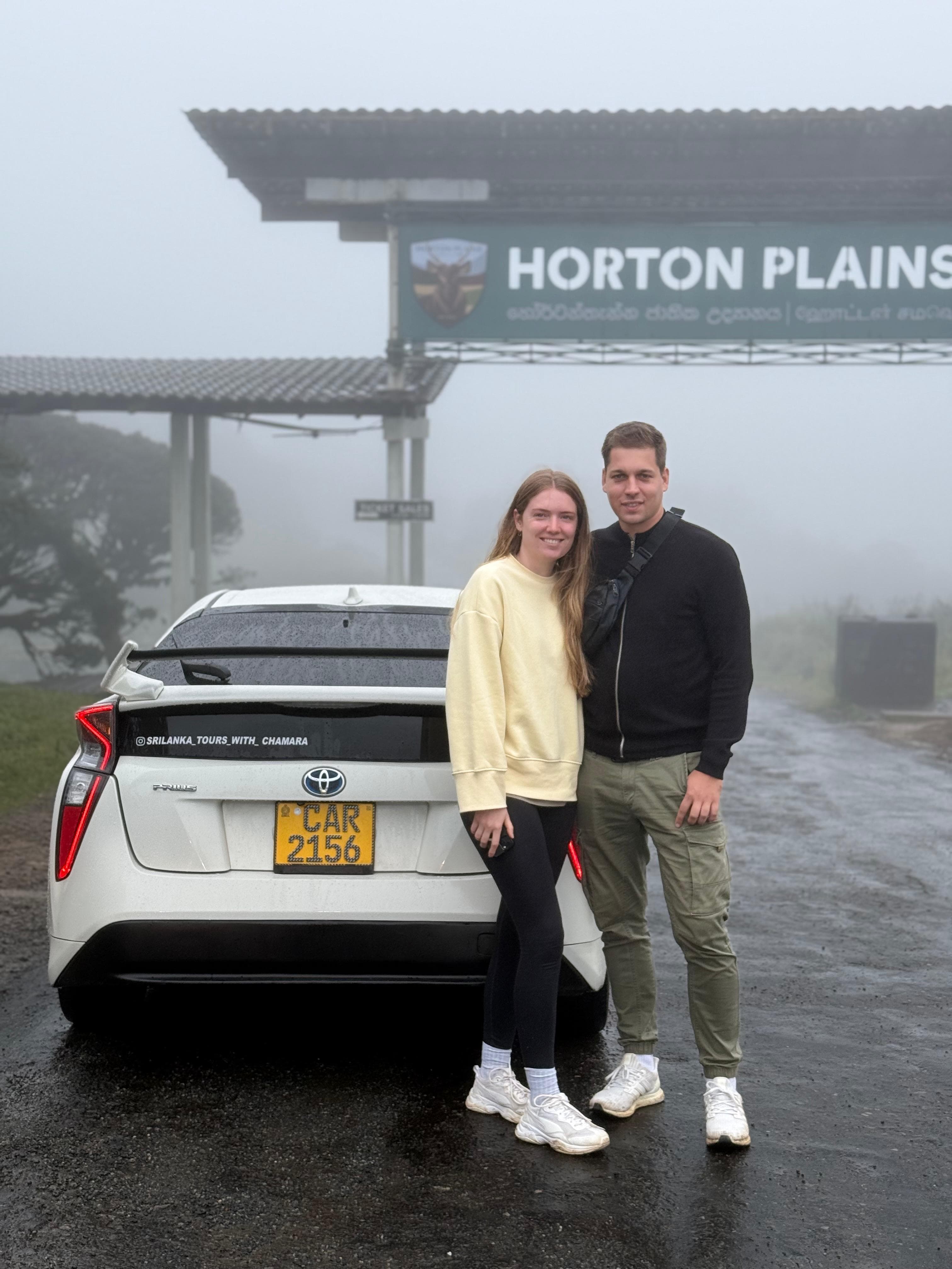 Couple at the Horton Plains entrance sign