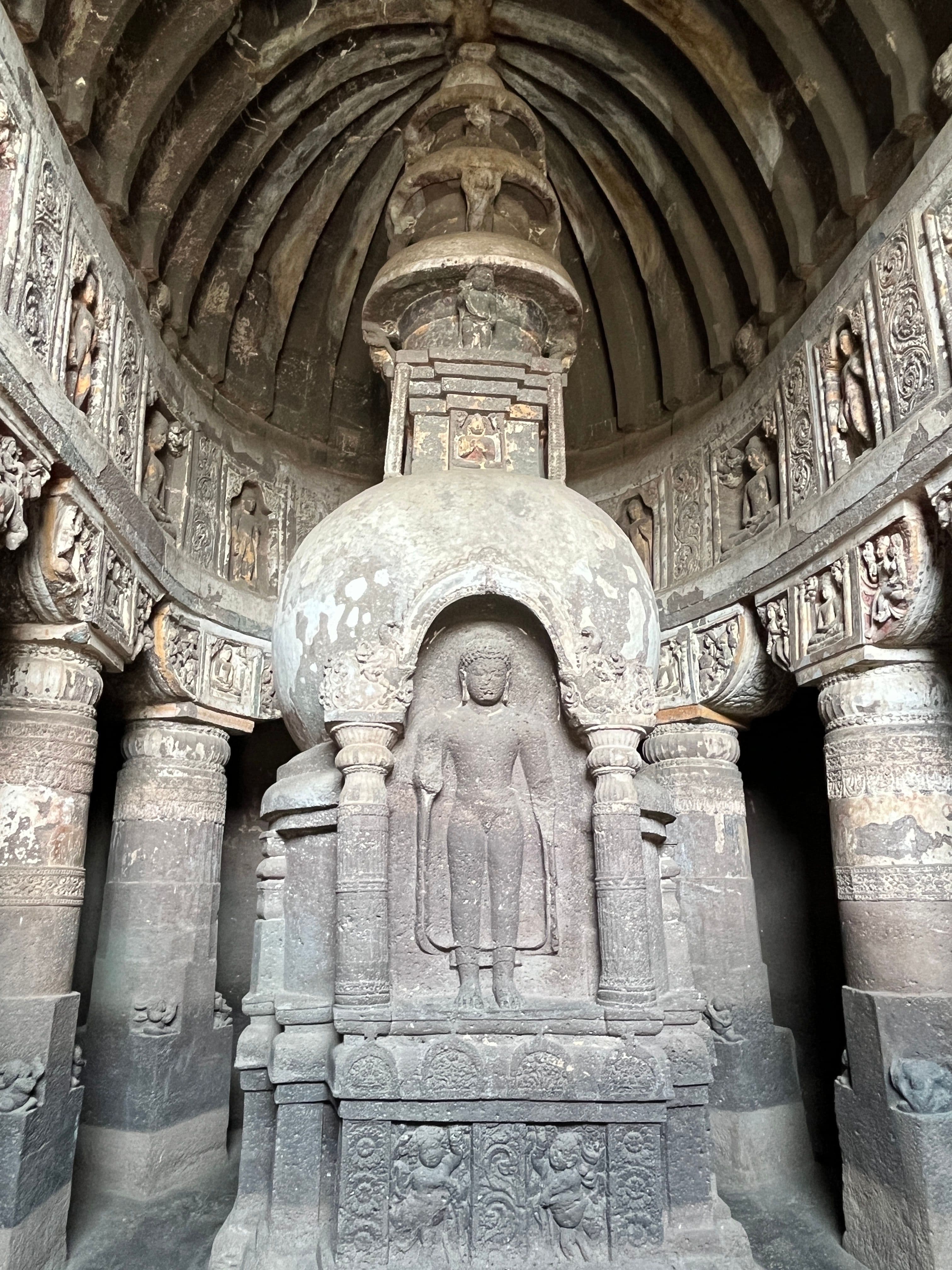 Painted ceiling inside the Dambulla cave temple