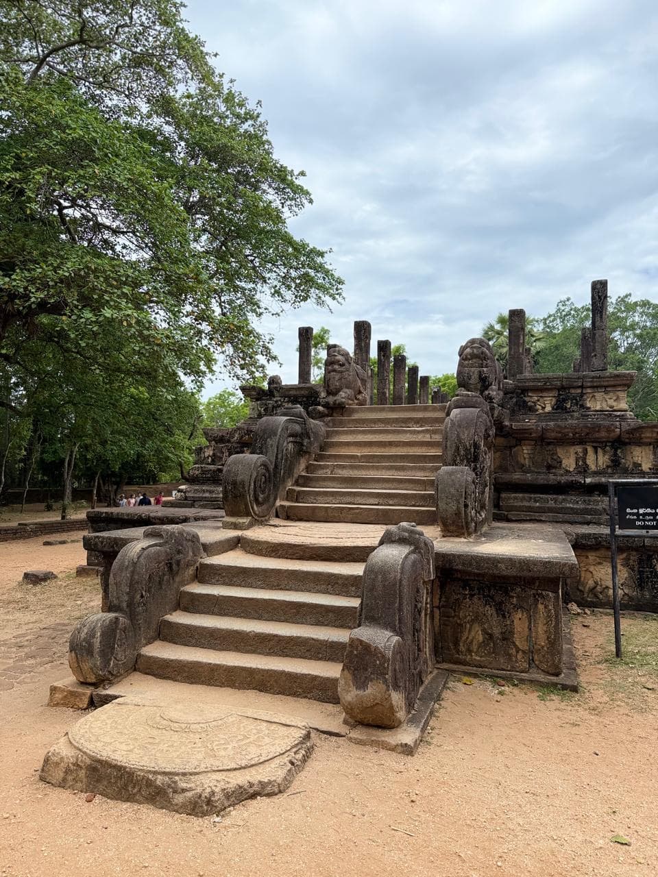 Ancient staircase and moonstone carving at Polonnaruwa